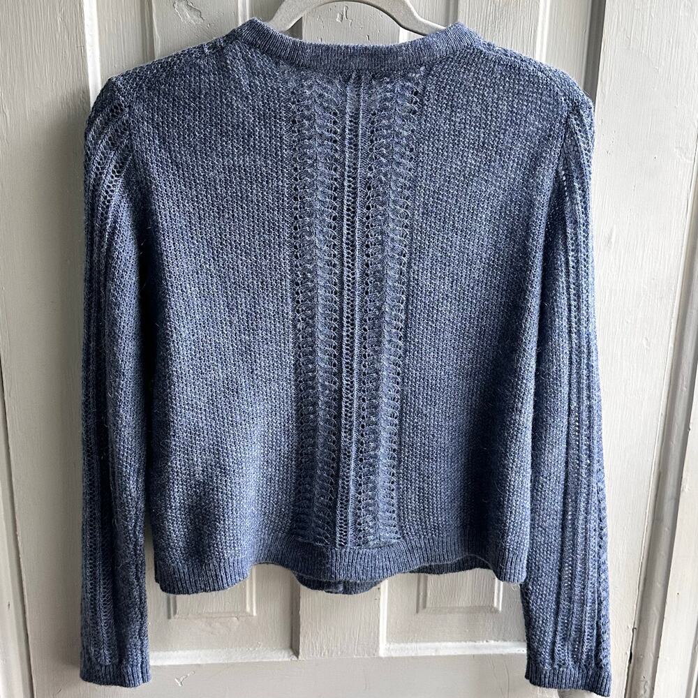 Alex Mill Faye Pointelle Crop Cardigan in Frost Blue Wool Mohair - Picture 6 of 8